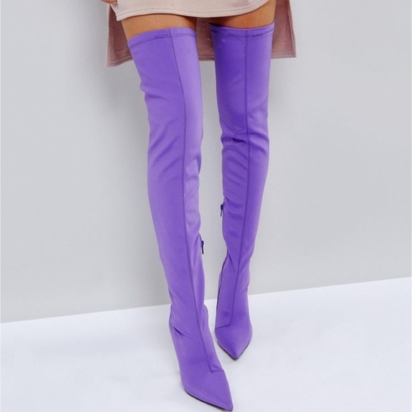 purple thigh high boots